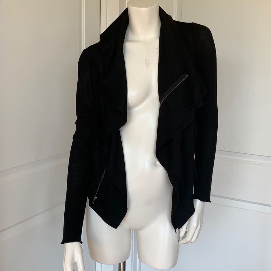 Bcbg Soft Knit Sleeve Silk Placket Drape Jacket